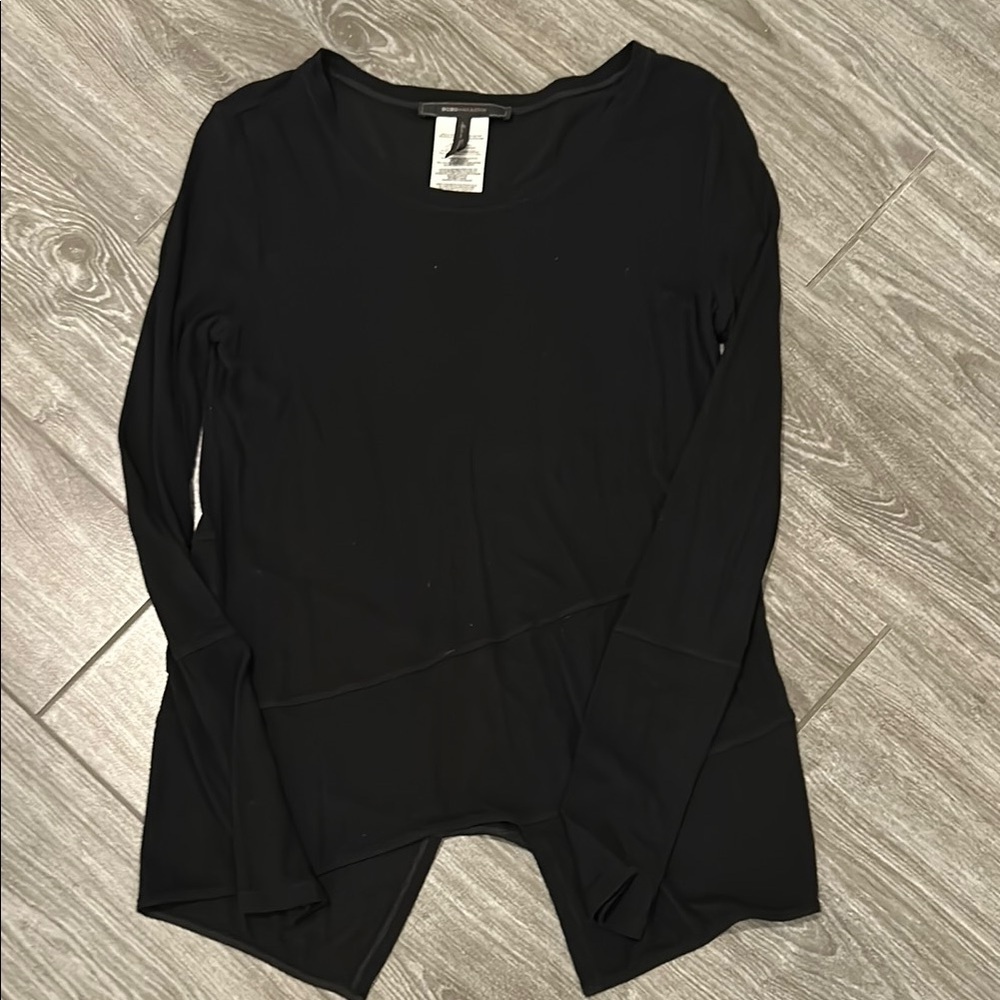 BCBGMaxAzria Black Long Sleeve Asymmetrical Blouse